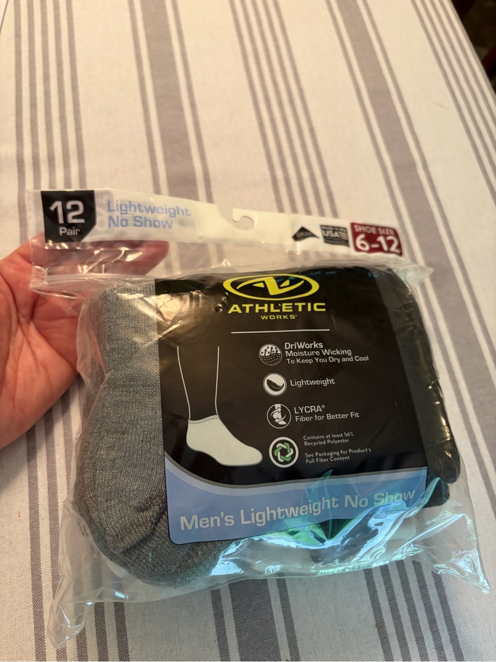 Athletic Works Men’s No-Show Athletic Socks — Gray & Black (12-Pack)